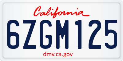 CA license plate 6ZGM125