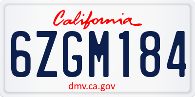 CA license plate 6ZGM184