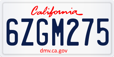 CA license plate 6ZGM275