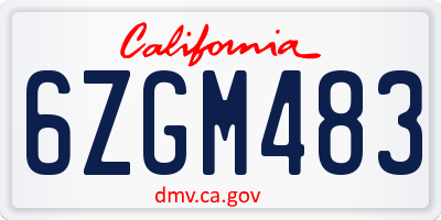 CA license plate 6ZGM483