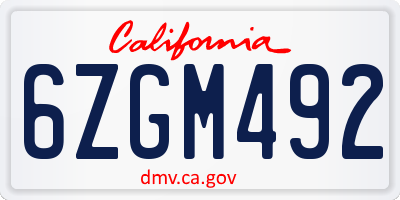 CA license plate 6ZGM492