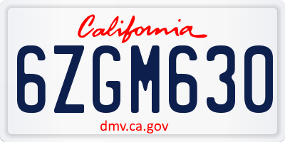 CA license plate 6ZGM630
