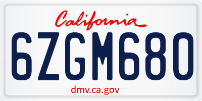 CA license plate 6ZGM680