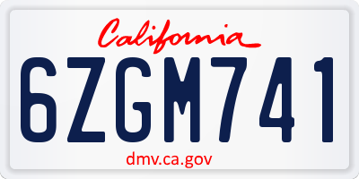 CA license plate 6ZGM741
