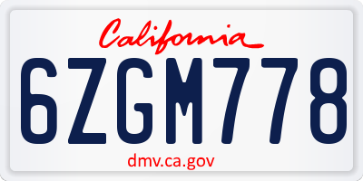 CA license plate 6ZGM778