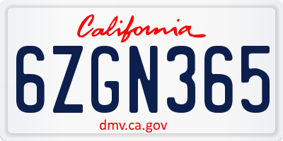 CA license plate 6ZGN365