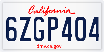 CA license plate 6ZGP404