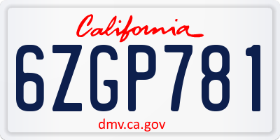 CA license plate 6ZGP781