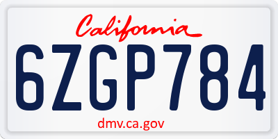 CA license plate 6ZGP784
