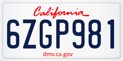 CA license plate 6ZGP981