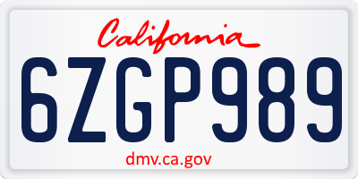 CA license plate 6ZGP989
