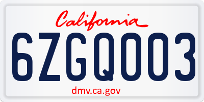 CA license plate 6ZGQ003