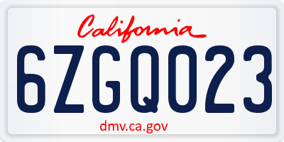 CA license plate 6ZGQ023