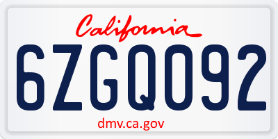 CA license plate 6ZGQ092