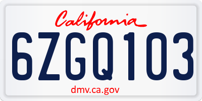 CA license plate 6ZGQ103