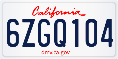 CA license plate 6ZGQ104