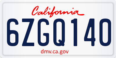 CA license plate 6ZGQ140
