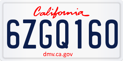 CA license plate 6ZGQ160