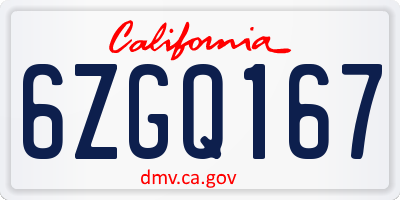 CA license plate 6ZGQ167