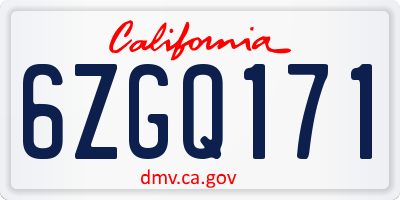 CA license plate 6ZGQ171