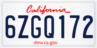 CA license plate 6ZGQ172