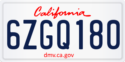 CA license plate 6ZGQ180