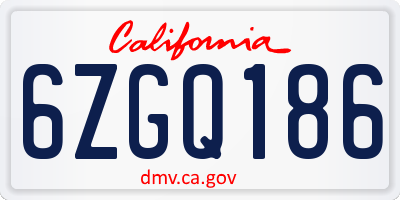 CA license plate 6ZGQ186