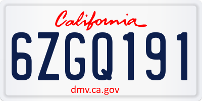 CA license plate 6ZGQ191