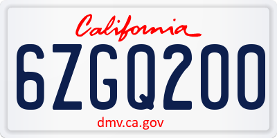 CA license plate 6ZGQ200