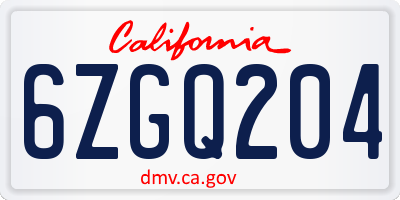 CA license plate 6ZGQ204