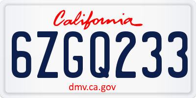 CA license plate 6ZGQ233