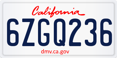 CA license plate 6ZGQ236