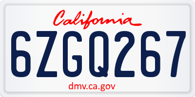 CA license plate 6ZGQ267