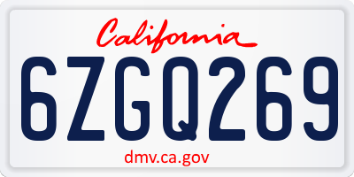 CA license plate 6ZGQ269