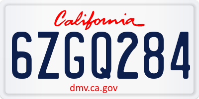 CA license plate 6ZGQ284