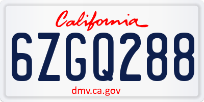 CA license plate 6ZGQ288