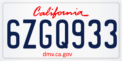 CA license plate 6ZGQ933