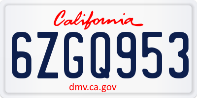 CA license plate 6ZGQ953