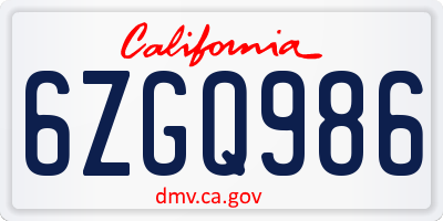 CA license plate 6ZGQ986