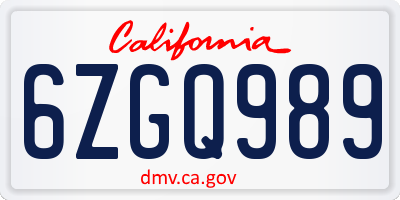 CA license plate 6ZGQ989