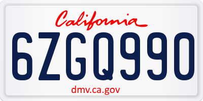 CA license plate 6ZGQ990