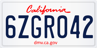 CA license plate 6ZGR042