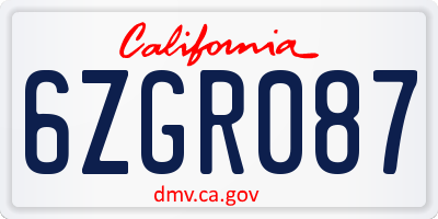 CA license plate 6ZGR087
