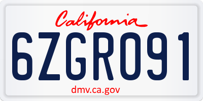 CA license plate 6ZGR091