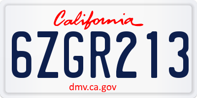 CA license plate 6ZGR213