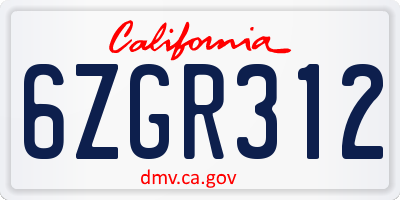 CA license plate 6ZGR312