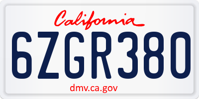 CA license plate 6ZGR380