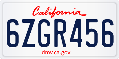 CA license plate 6ZGR456