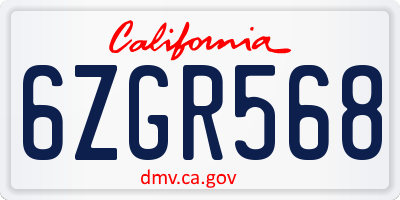 CA license plate 6ZGR568