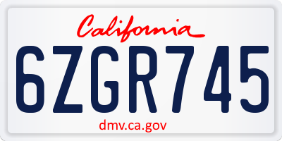 CA license plate 6ZGR745